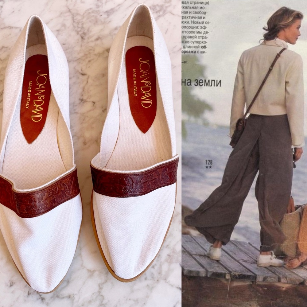 Vintage 80s Italian Canvas and Leather Slip on Espadrille - Picture 14 of 16